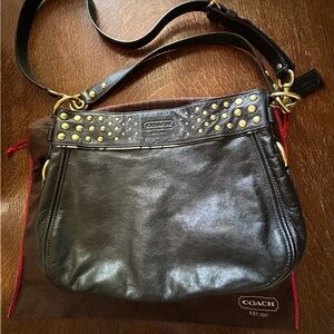 Coach Black Leather Shoulder Bag Crossbody with Gold Studs F15237 Excellent